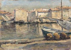 Barque Latine A Quai Dans Le Port De Martigues by Edouard Ducros