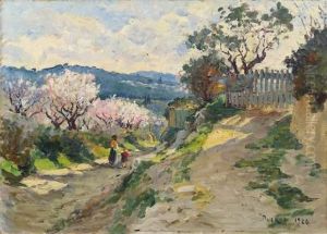 Promenade Dans Les Amandiers En Fleurs by Edouard Ducros