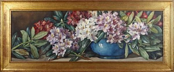 Still Life Of Rhododendrons In A Blue Bowl - view 1