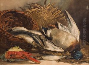 Natura Morta Di Cesta Con Pesci, Crostacei E Uccelli by Arthur Dudley
