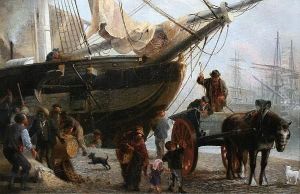 A Dockside Scene Believed To Be Canada Docks, Liverpool