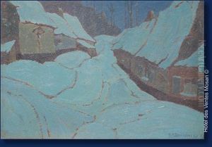 Hiver. Village Sous Laneige Dans Le Brabant. by Adrien-Paul Duerinckx