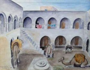 Dromadaires Dans Une Cour A Djerba.