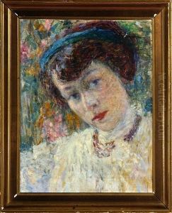 A Young Woman With A White Blouse And A Blue Bandeu