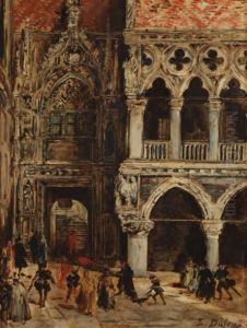 Interieur De Palais Venitien Anime by Jacques-Edouard Dufeu