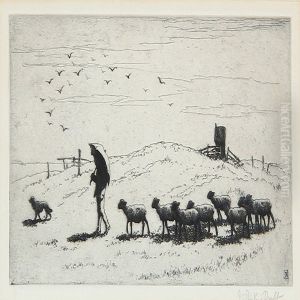 Shepherd With His Sheep by John Robert Keitley Duff