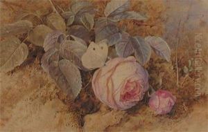 Still Life Of Roses On A Mossy Bank by Mary Elizabeth Duffield