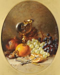 Still Life Of Fruit And A Drinking Vessel, With Silver Cutlery In The Foreground by William Duffield
