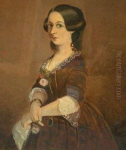 Woman In A Red Dress Holding A Handkerchief And Flower