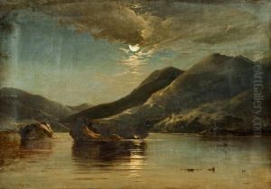A Moonlit Lough And Mountain Landscape