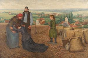 Scene Familiale Sur Fond De Vallee by Leon Dufour