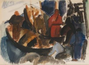 Depart Pour La Peche A La Baleine by Charles Georges Dufresne