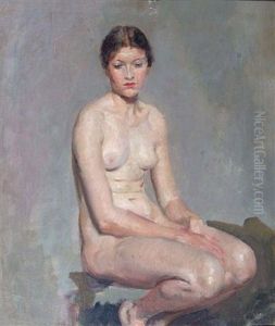 Portrait Of A Seated Female Nude by Thomas Cantrell Dugdale