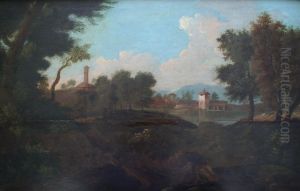 Italianate Landscape With Buildings Across A Lake by Gaspard Dughet