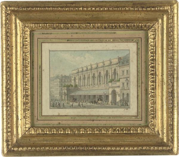 Street Scene With Fashionable Figures Gathering In Front Of Aneo-classical Building, Identified As The Royal Opera House,haymarket - view 1