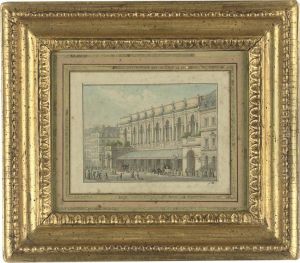 Street Scene With Fashionable Figures Gathering In Front Of Aneo-classical Building, Identified As The Royal Opera House,haymarket by Jean-Demosthene Dugourc