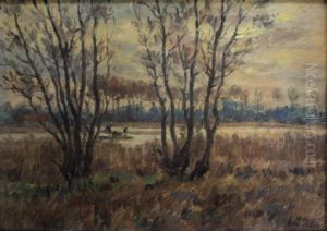 Paysage Arleux: Figures In A Punt On Marshes