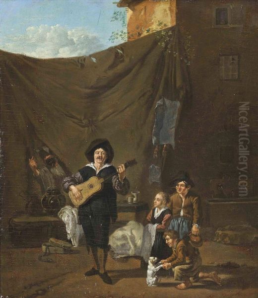 A Guitar Player With Children Looking On - view 1
