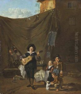 A Guitar Player With Children Looking On