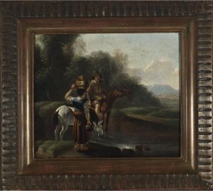 Early Morn (couple With Their Horses Gathering Water In A Landscape)