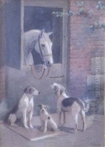 Hounds With A Horse In A Stable - view 1