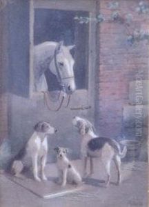 Hounds With A Horse In A Stable