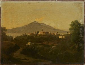 Vue Presumee De Vico Equense; Le Vesuve Et La Baie De Naples by Ernest Joachim Dumax