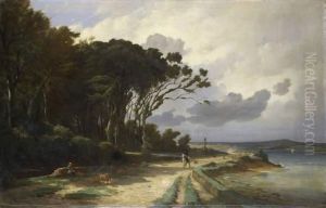 Cavalier Sur Un Chemin Le Long D'une Cote Bretonne