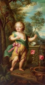 Un Ragazzo Che Soffia Bolle Di Sapone Nel Parco Di Un Castello by F. Dumesnil