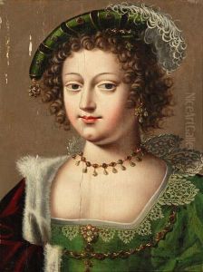 Jahrhundert Portrait Einer Dame Mit Hut