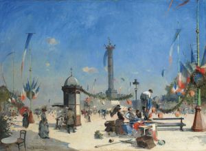 Preperation For 14 Juillet Celebrations, Place De La Bastille, Paris by Louis Dumoulin