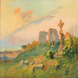 Landscape From Brittany At Sunset by Louis Dumoulin