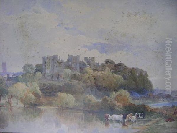 Ludlow Castle, Trees With Cattle Watering To The Foreground - view 1