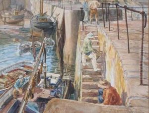 Cornish Fishermen On The Harbour by John Mckirdy Duncan