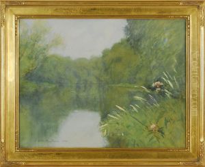 River Landscape With Flowers River Landscape With Flowers
