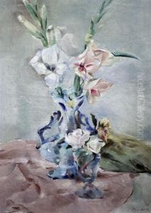 Still Life Of Gladioli In A Vase by Max Dunken