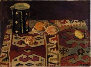 Nature Morte Au Pichet, Fruits Et Tapis Kilim