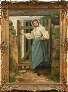 Lady At A Cottagegate by John Thompson Dunning