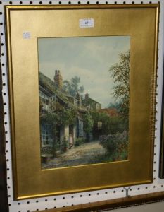 View Of A Cottage With A Young Girl Standing On The Doorstep