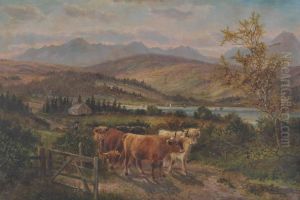 Scottish Harvest Landscape Toward A Lake by Albert Dunnington