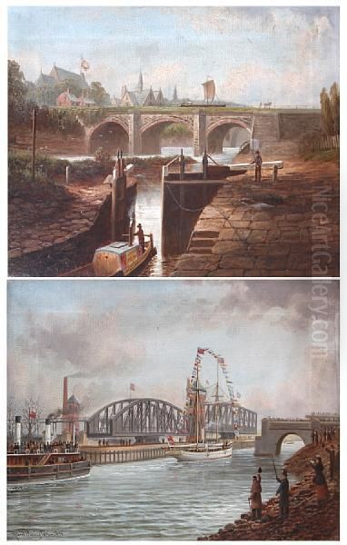 'the Old Aquaduct - Barton (in 1880)' Andanother, Barton, The Ship Canal, With 'horseman' And 'snowdrop'passing, A Pair - view 1