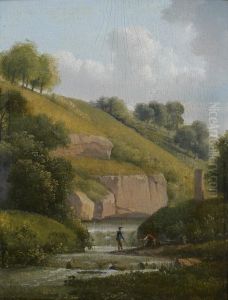 Pecheurs Au Bord Du Torrent by Alexandre-Hyacinthe Dunouy