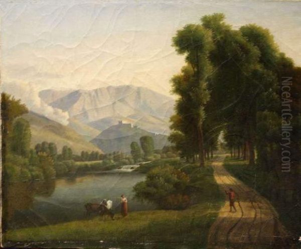 Paysage Avec Vaches Etpersonnages - view 1