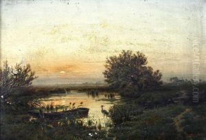Landschaft Mit Kleinem See Und Reiher by Johannes-Bertholomaus Dutntze
