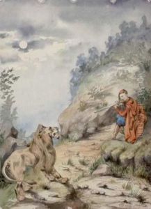 Homme Mettant Un Lion En Joue