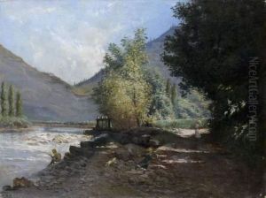 Le Pecheur Pres De L'ecluse by Edmond Louis Dupain
