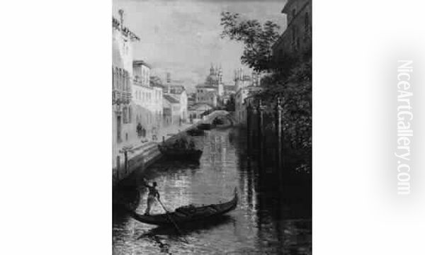 Gondole Dans Un Canal A Venise Huile Sur Toile Signee, Situee Et Datee 1913 En Bas A Droite - view 1