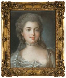 Portrait Of A Lady Wearing Pearl Earings And A Pearl Necklace.