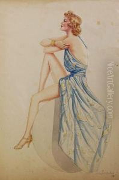 Pin Up Robe Bleue Dos Nu - view 1