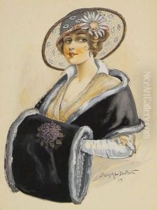Elegant Woman With Hat And Muff. by Joseph L. Duport